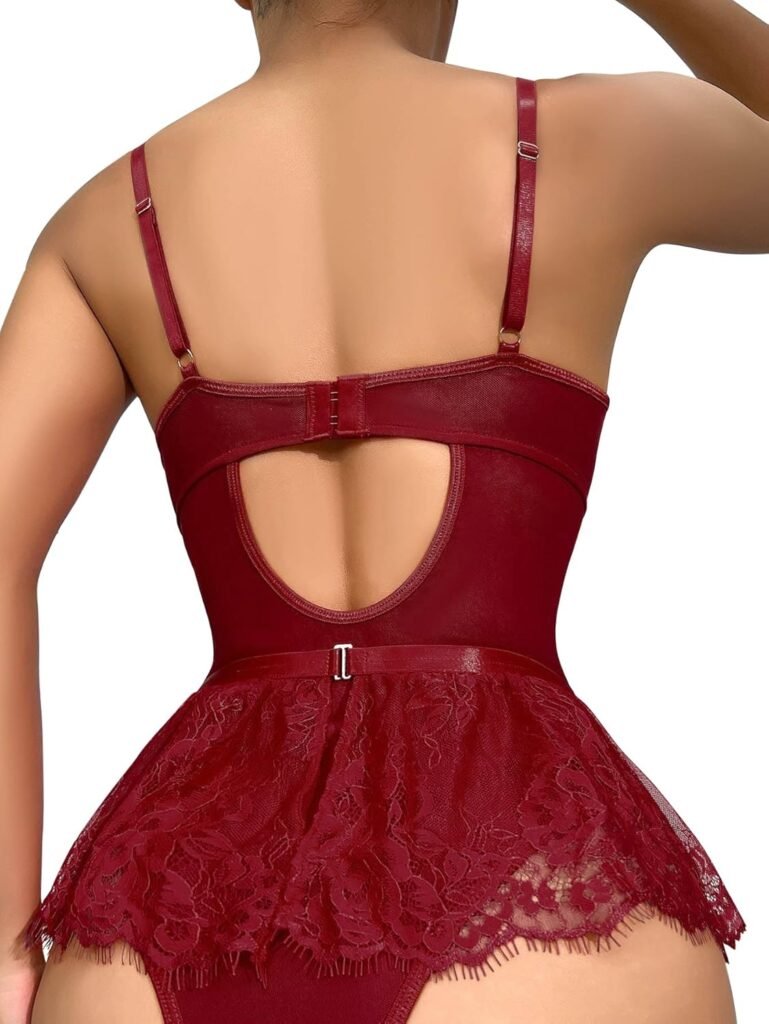 Lilosy Sexy Heart Rhinestones Underwire Babydoll Lace Mesh Garter